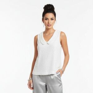 Rachel Zoe White Sequins Button Sleeveless Vest Top NEW 4